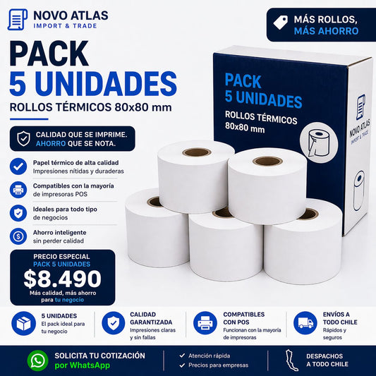 Rollos térmicos 80x80 mm - Pack 5  unidades